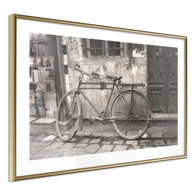 Poster Two-Wheeler - urban scene of a stone street with a vintage-style bicycle 116701 additionalImage 8