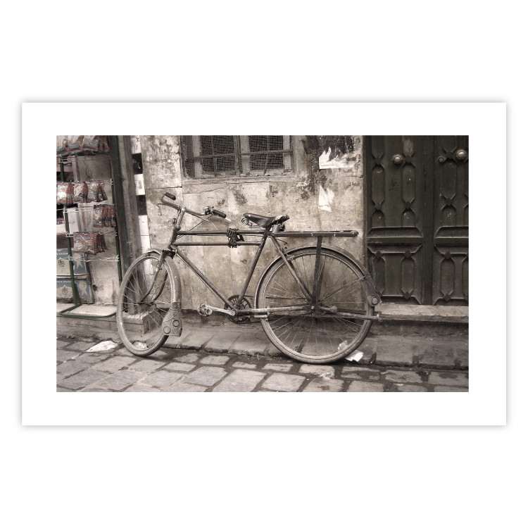 Poster Two-Wheeler - urban scene of a stone street with a vintage-style bicycle 116701 additionalImage 25
