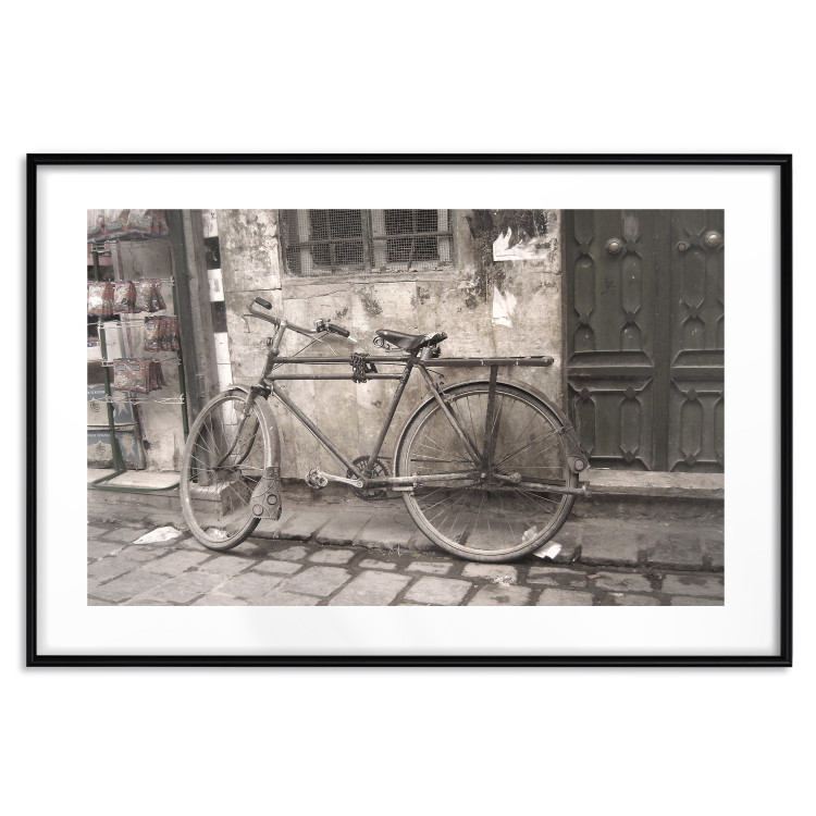 Poster Two-Wheeler - urban scene of a stone street with a vintage-style bicycle 116701 additionalImage 17