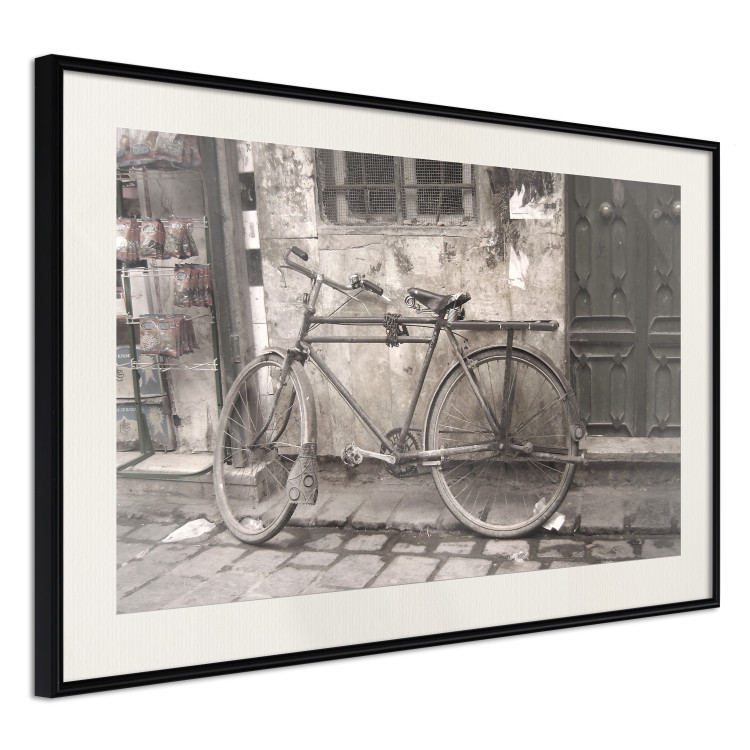Poster Two-Wheeler - urban scene of a stone street with a vintage-style bicycle 116701 additionalImage 3