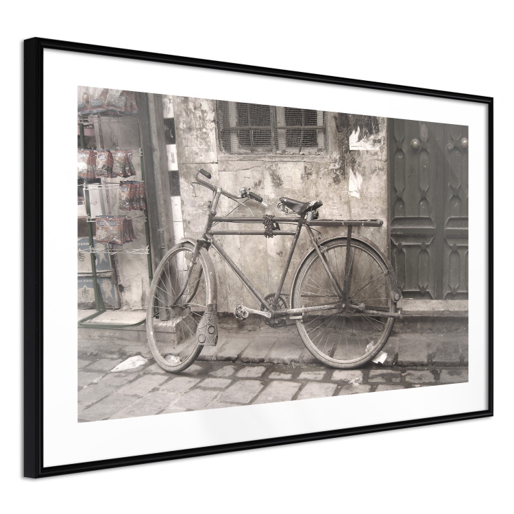 Poster Two-Wheeler - urban scene of a stone street with a vintage-style bicycle 116701 additionalImage 13