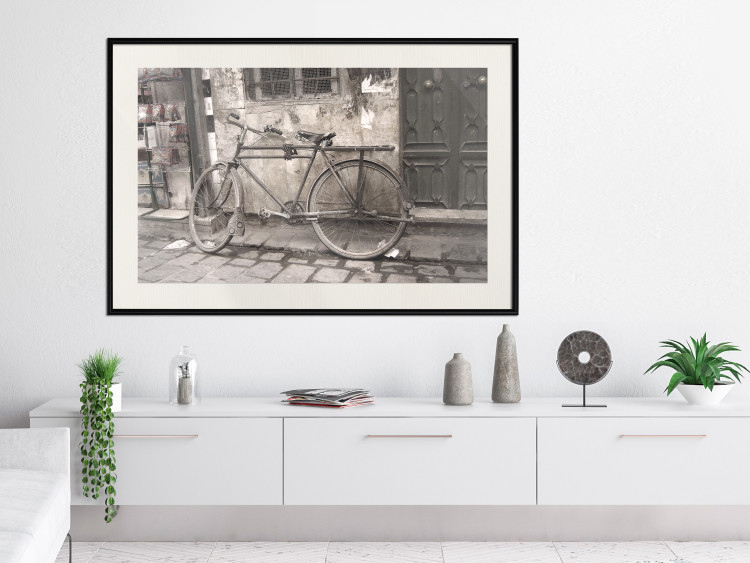 Poster Two-Wheeler - urban scene of a stone street with a vintage-style bicycle 116701 additionalImage 22