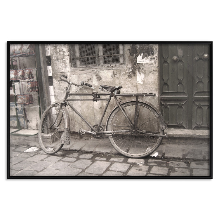 Poster Two-Wheeler - urban scene of a stone street with a vintage-style bicycle 116701 additionalImage 24