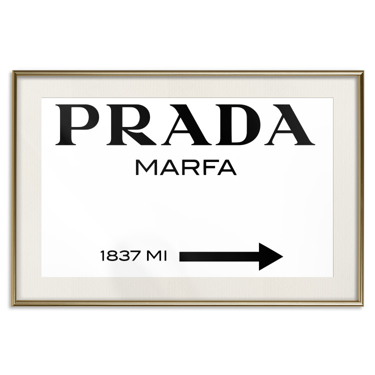 Poster Prada Marfa - black and white simple composition with texts and an arrow 116801 additionalImage 19