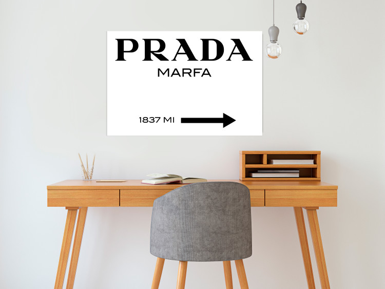 Poster Prada Marfa - black and white simple composition with texts and an arrow 116801 additionalImage 23
