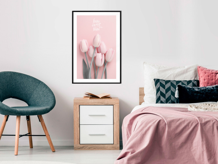 Wall Poster Six Tulips - pink spring flowers and inscriptions on a pastel background 117901 additionalImage 6