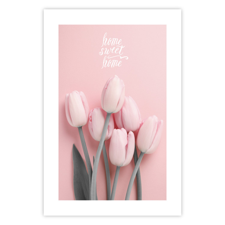 Wall Poster Six Tulips - pink spring flowers and inscriptions on a pastel background 117901 additionalImage 19