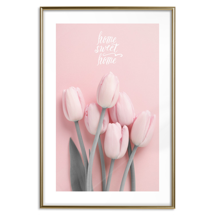 Wall Poster Six Tulips - pink spring flowers and inscriptions on a pastel background 117901 additionalImage 14