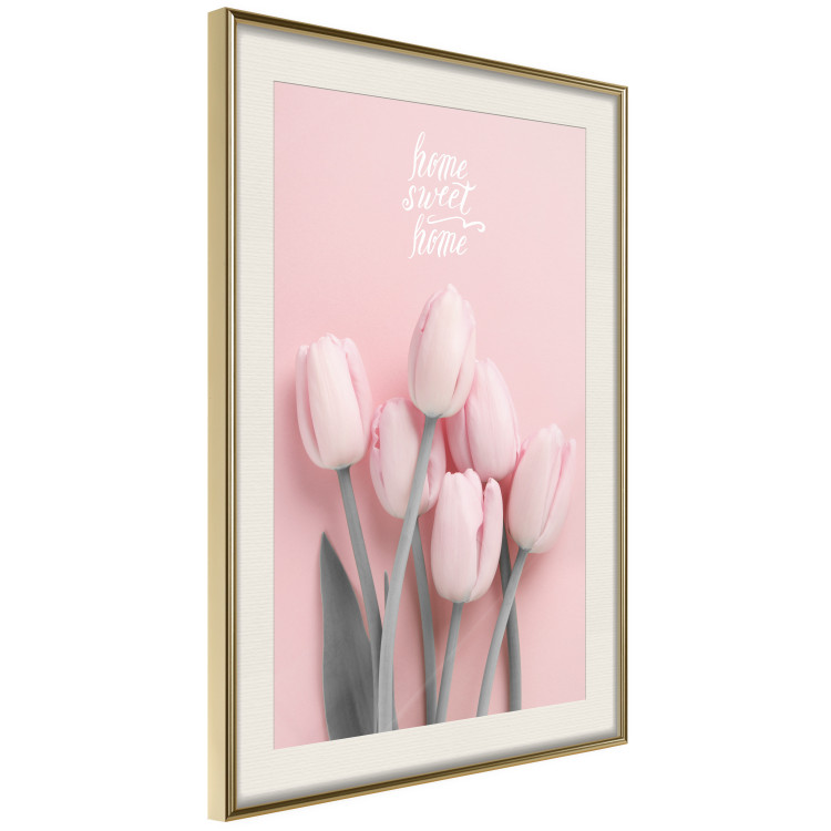 Wall Poster Six Tulips - pink spring flowers and inscriptions on a pastel background 117901 additionalImage 2