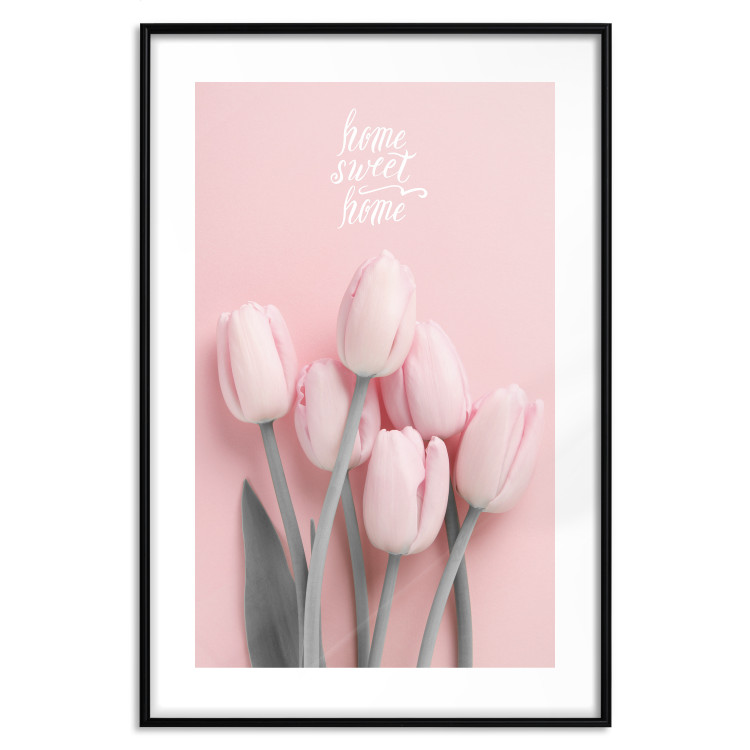 Wall Poster Six Tulips - pink spring flowers and inscriptions on a pastel background 117901 additionalImage 17