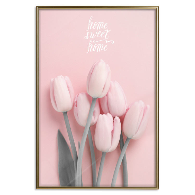 Wall Poster Six Tulips - pink spring flowers and inscriptions on a pastel background 117901 additionalImage 16