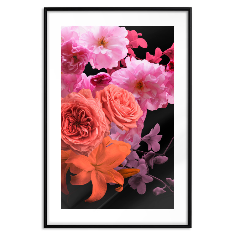 Poster Spring Breeze - botanical composition with pink flowers on a black background 118401 additionalImage 16