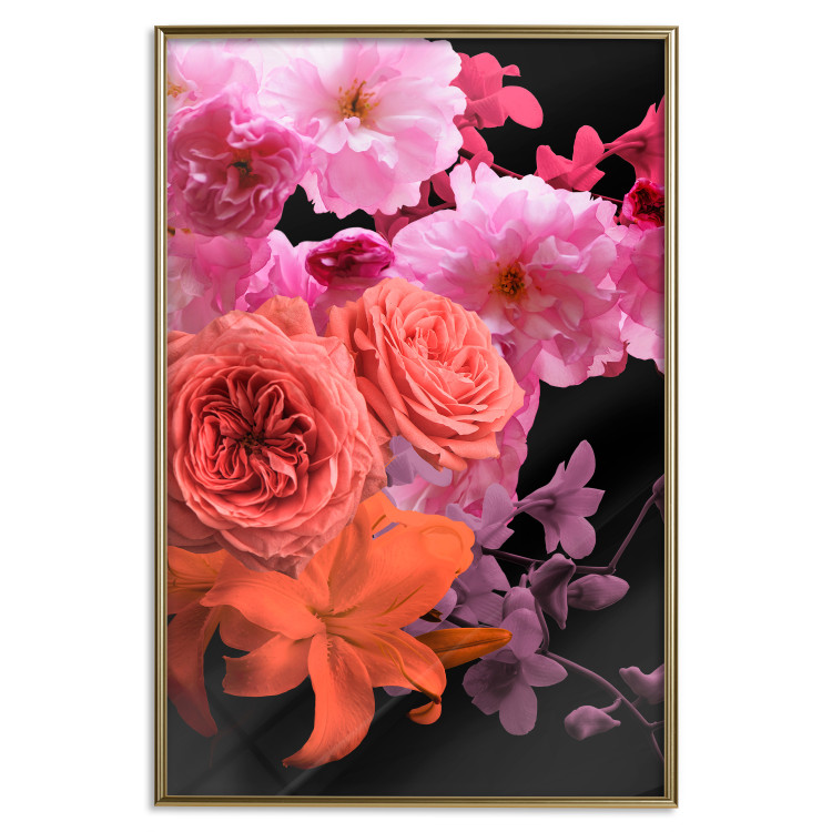 Poster Spring Breeze - botanical composition with pink flowers on a black background 118401 additionalImage 17
