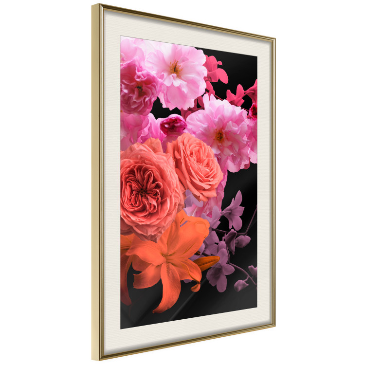 Poster Spring Breeze - botanical composition with pink flowers on a black background 118401 additionalImage 2