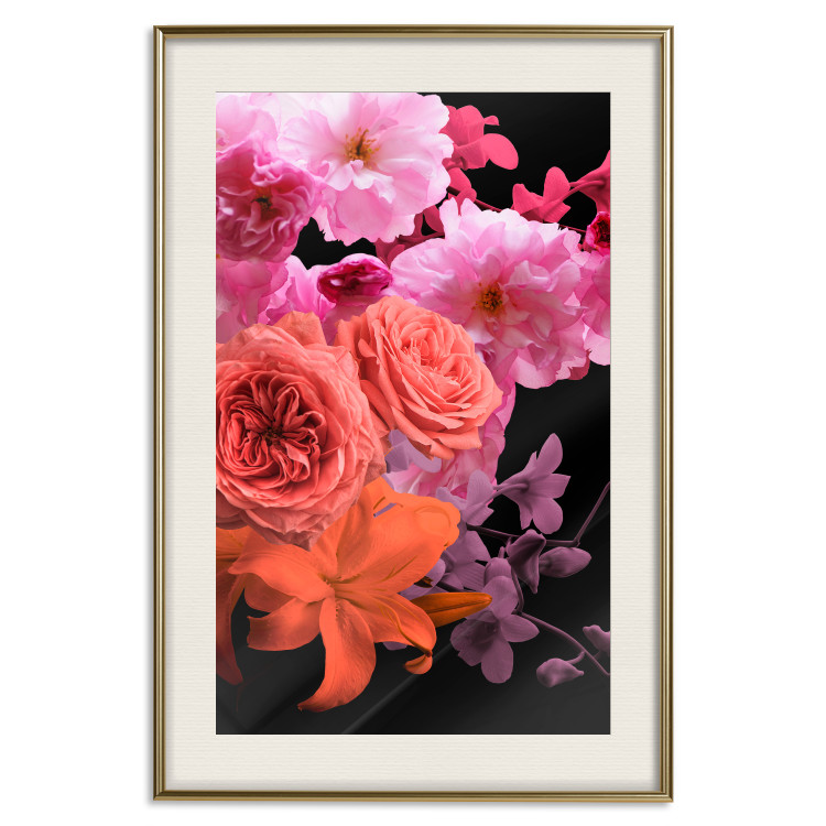Poster Spring Breeze - botanical composition with pink flowers on a black background 118401 additionalImage 19