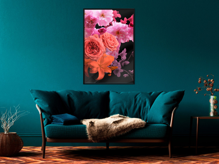 Poster Spring Breeze - botanical composition with pink flowers on a black background 118401 additionalImage 5