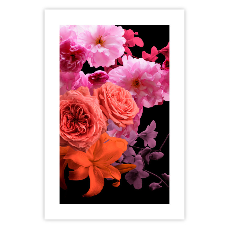 Poster Spring Breeze - botanical composition with pink flowers on a black background 118401 additionalImage 24