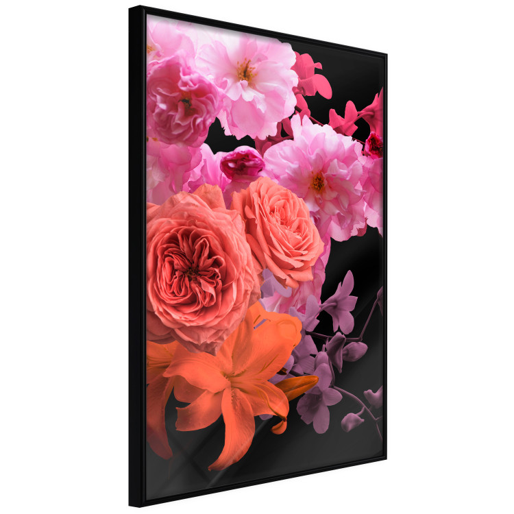 Poster Spring Breeze - botanical composition with pink flowers on a black background 118401 additionalImage 12