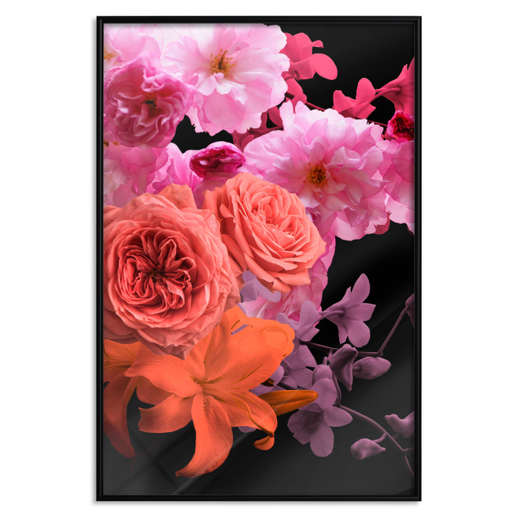 Poster Spring Breeze - botanical composition with pink flowers on a black background 118401 additionalImage 21