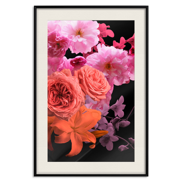 Poster Spring Breeze - botanical composition with pink flowers on a black background 118401 additionalImage 20