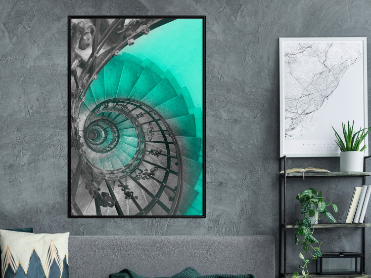 Wall Poster Twisted Stairs - abstraction with architecture in turquoise-gray tones 118501 additionalImage 3