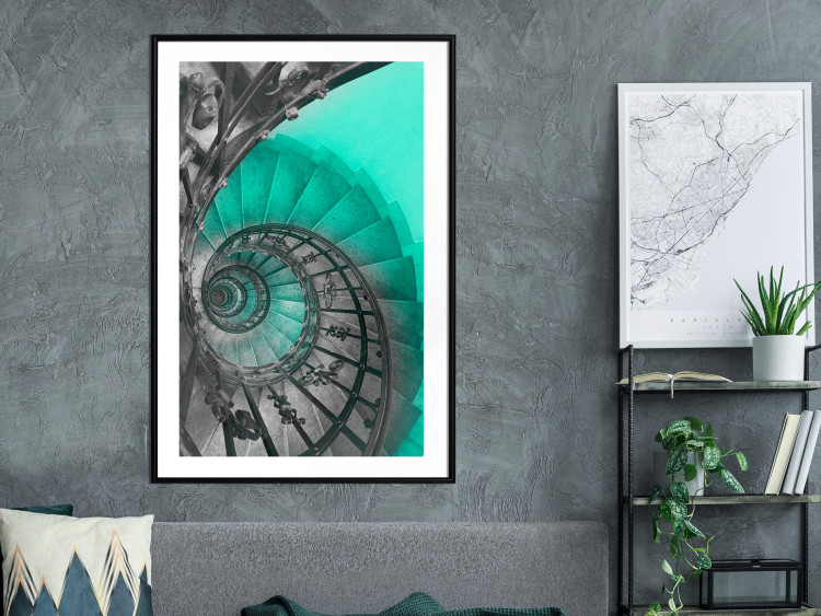 Wall Poster Twisted Stairs - abstraction with architecture in turquoise-gray tones 118501 additionalImage 4