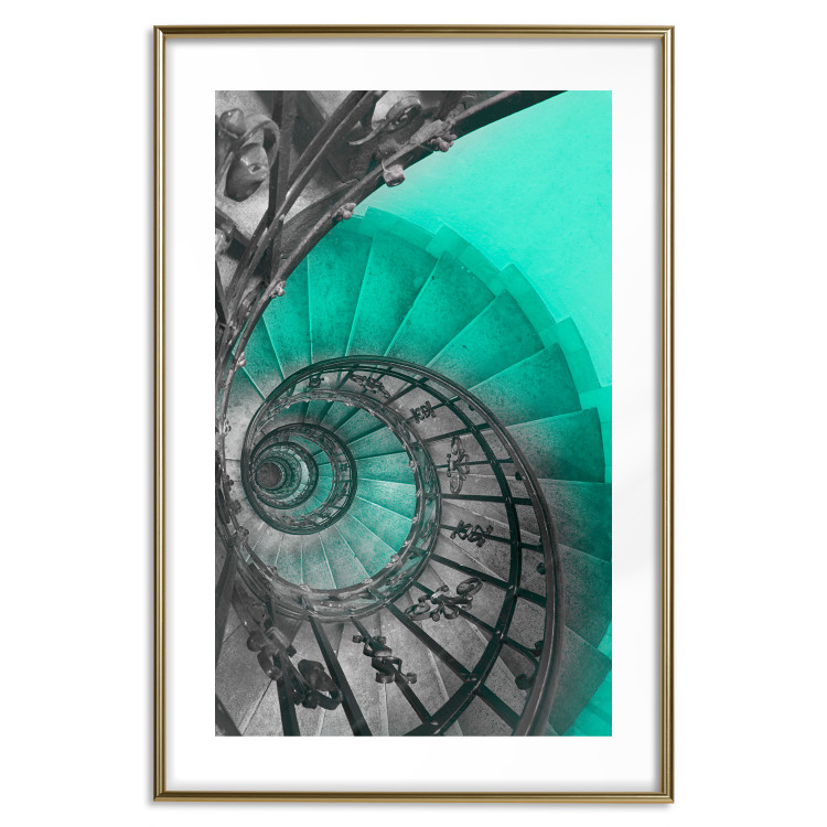 Wall Poster Twisted Stairs - abstraction with architecture in turquoise-gray tones 118501 additionalImage 16