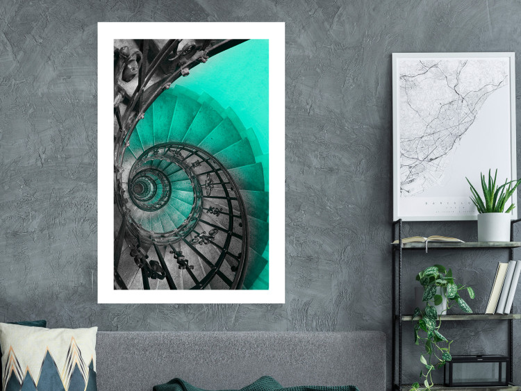 Wall Poster Twisted Stairs - abstraction with architecture in turquoise-gray tones 118501 additionalImage 2
