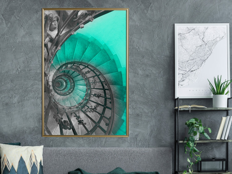 Wall Poster Twisted Stairs - abstraction with architecture in turquoise-gray tones 118501 additionalImage 5