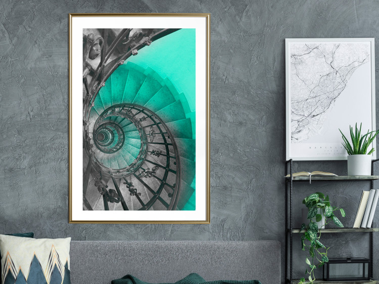 Wall Poster Twisted Stairs - abstraction with architecture in turquoise-gray tones 118501 additionalImage 13