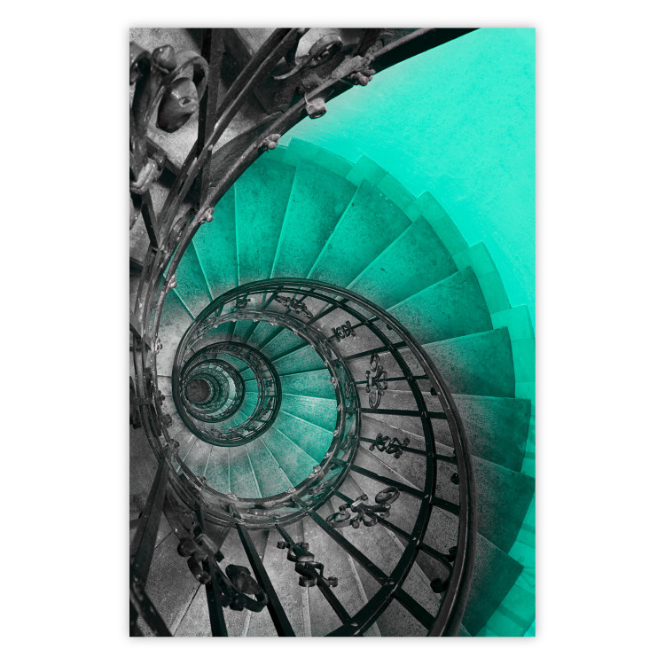Wall Poster Twisted Stairs - abstraction with architecture in turquoise-gray tones 118501