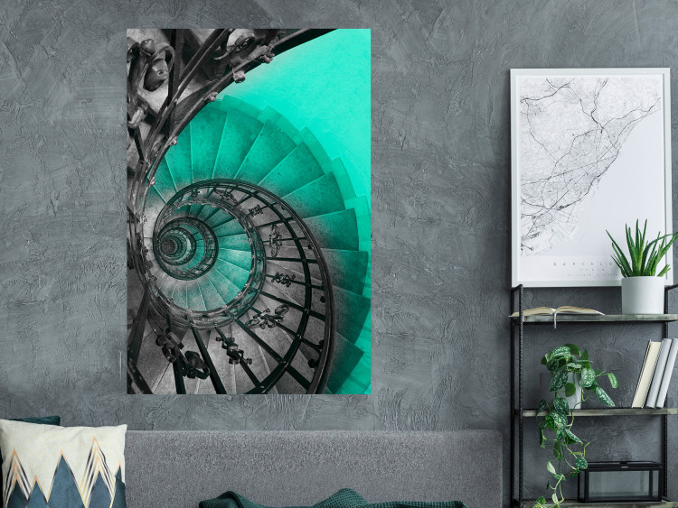 Wall Poster Twisted Stairs - abstraction with architecture in turquoise-gray tones 118501 additionalImage 14