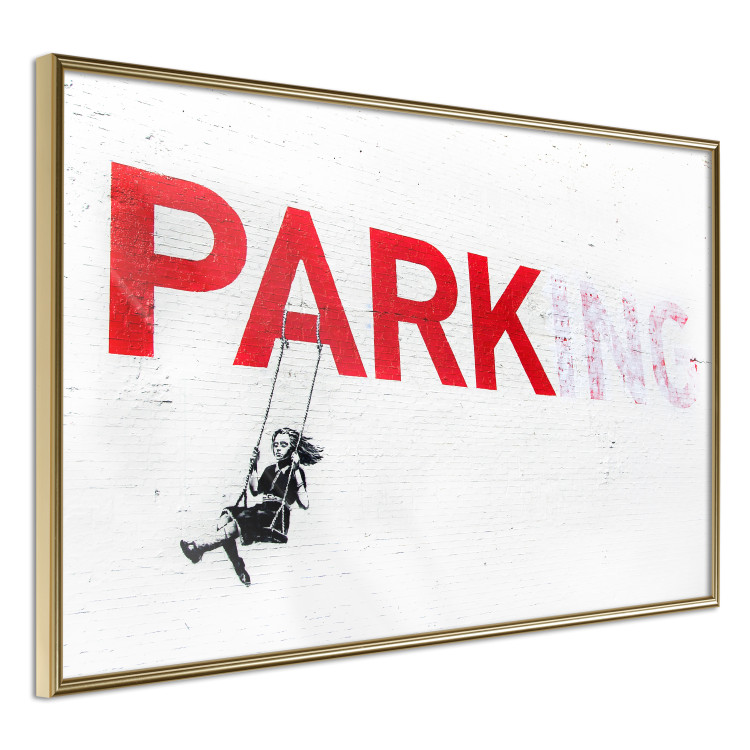 Wall Poster Park-ing - Banksy-style mural with a girl on a swing and text 119201 additionalImage 12