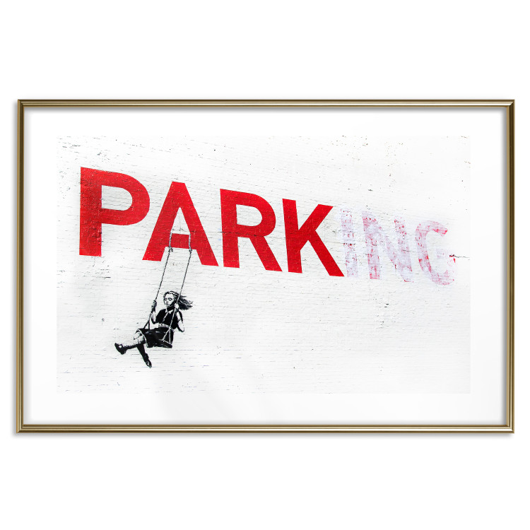 Wall Poster Park-ing - Banksy-style mural with a girl on a swing and text 119201 additionalImage 14