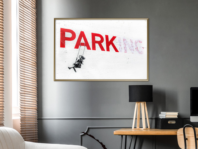 Wall Poster Park-ing - Banksy-style mural with a girl on a swing and text 119201 additionalImage 5