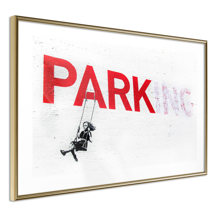Wall Poster Park-ing - Banksy-style mural with a girl on a swing and text 119201 additionalImage 6