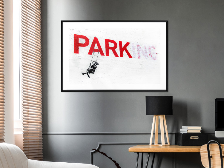 Wall Poster Park-ing - Banksy-style mural with a girl on a swing and text 119201 additionalImage 4