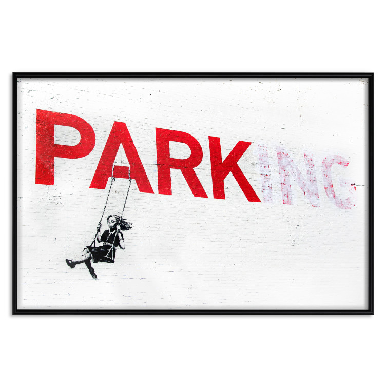 Wall Poster Park-ing - Banksy-style mural with a girl on a swing and text 119201 additionalImage 18