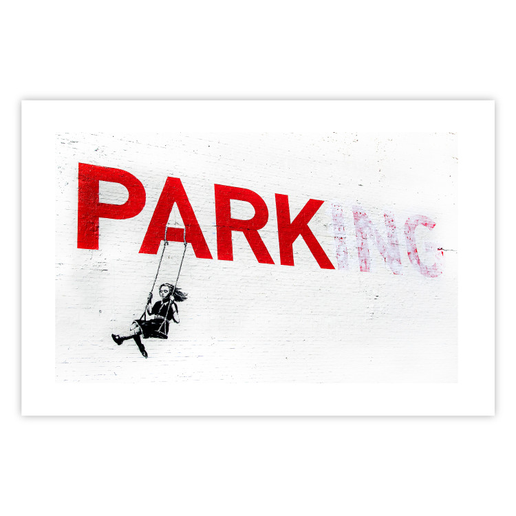 Wall Poster Park-ing - Banksy-style mural with a girl on a swing and text 119201 additionalImage 19