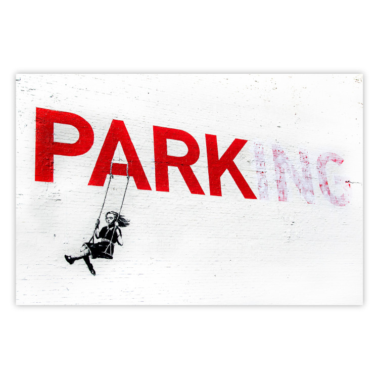 Wall Poster Park-ing - Banksy-style mural with a girl on a swing and text 119201