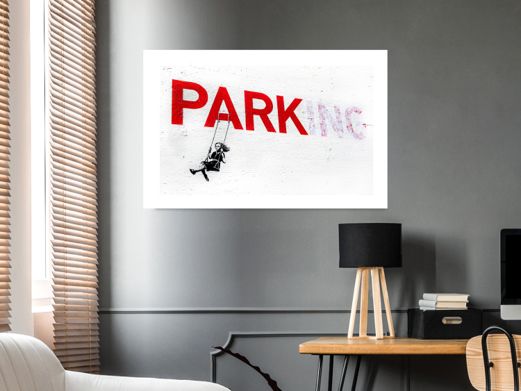 Wall Poster Park-ing - Banksy-style mural with a girl on a swing and text 119201 additionalImage 2