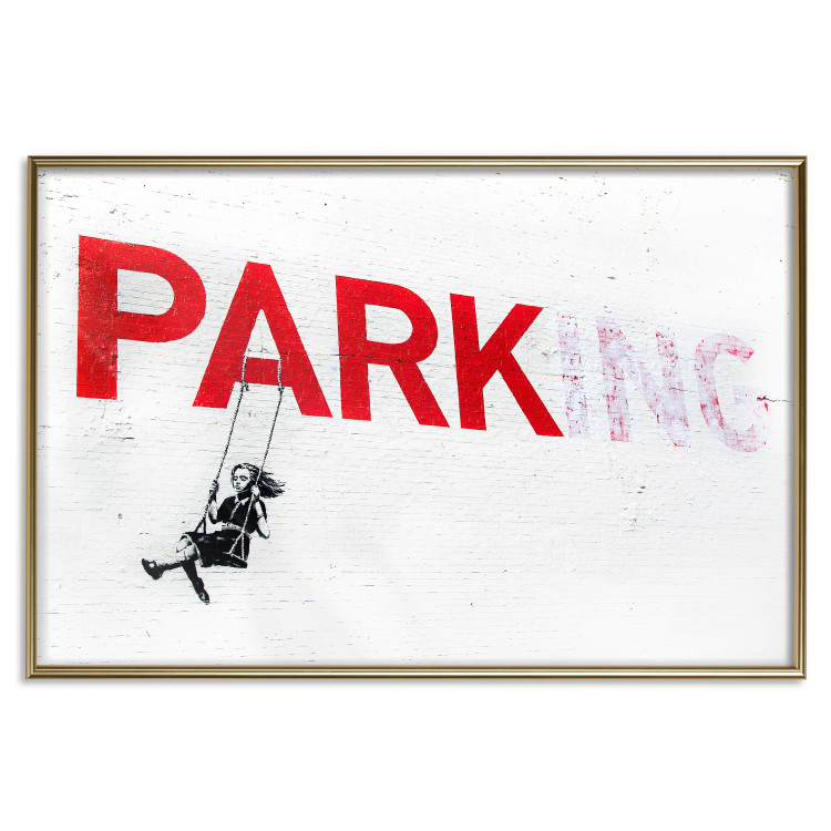 Wall Poster Park-ing - Banksy-style mural with a girl on a swing and text 119201 additionalImage 16