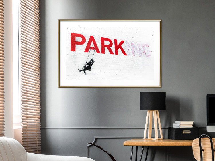 Wall Poster Park-ing - Banksy-style mural with a girl on a swing and text 119201 additionalImage 13