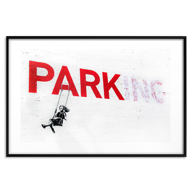 Wall Poster Park-ing - Banksy-style mural with a girl on a swing and text 119201 additionalImage 15