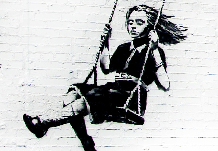 Wall Poster Park-ing - Banksy-style mural with a girl on a swing and text 119201 additionalImage 8