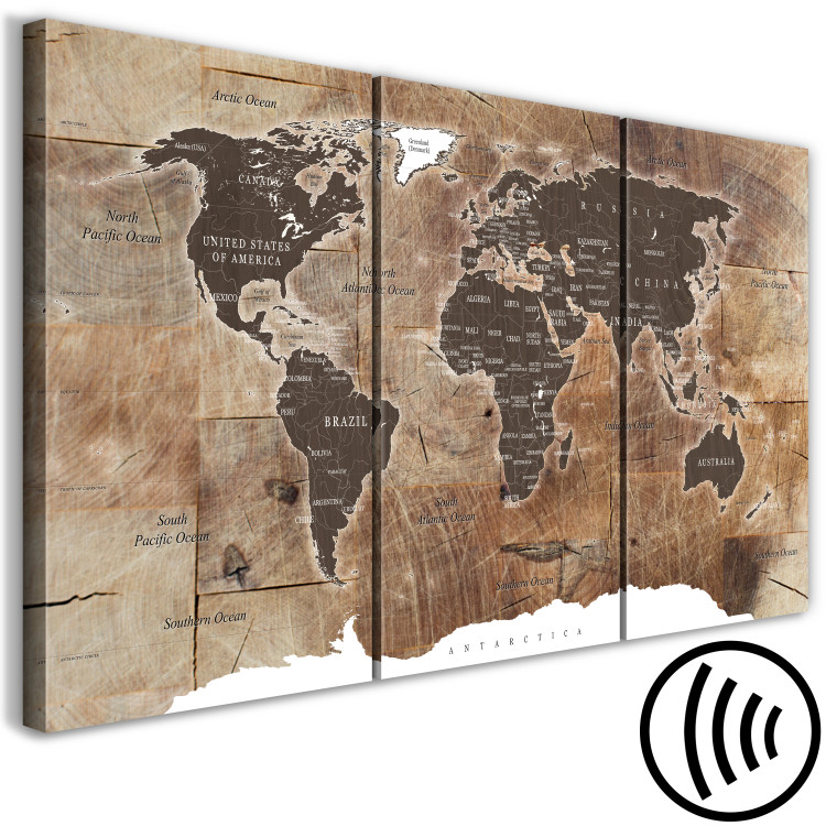 Canvas Art Print World Map: Wooden Mosaic (3 Parts) 122201 additionalImage 6