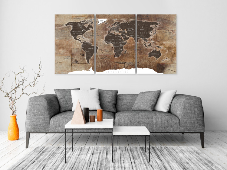 Canvas Art Print World Map: Wooden Mosaic (3 Parts) 122201 additionalImage 3