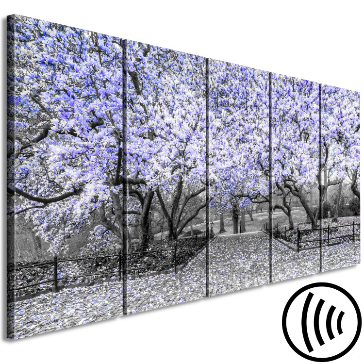 Canvas Art Print Blooming magnolia trees - black and white photo with a purple accent 123101 additionalImage 6