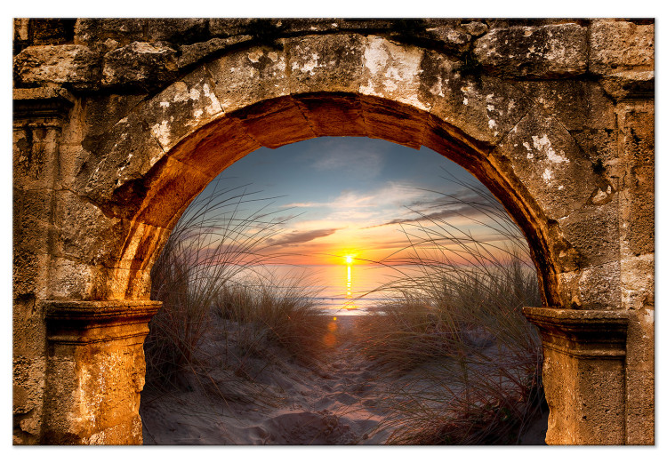 Canvas Print Sunset under the arcade - photograph with the sea, dunes and beach 124001