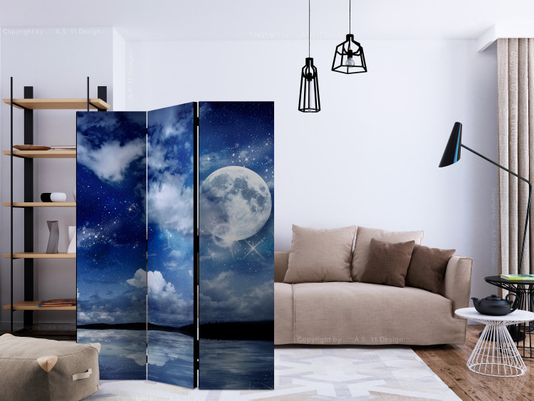 Folding Screen Magical Night (3-piece) - seascape in the glow of stars and moon 124201 additionalImage 4